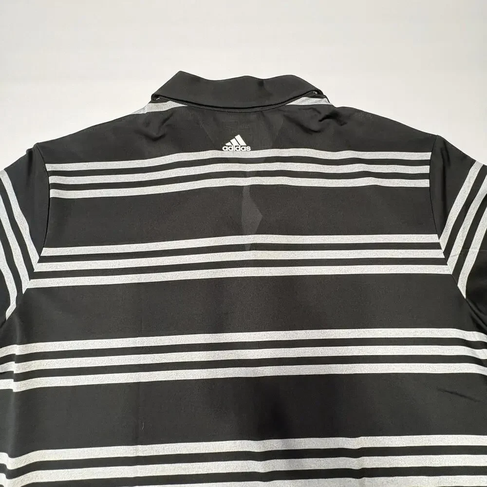 Adidas Men's Striped Polo Shirt - Size XL, Black and Gray